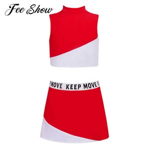 Clothing Sets Kids Girls Stretchy Gymnastic Dance Sport Suit Sleeveless Back Zip Color Block Tank Top Vest Tennis Skirt Set Workout Sportswear W230210