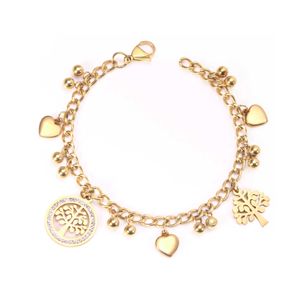 Link Chain LUXUKISSKIDS Gold Chain Bracelets Tree Heart Charms Stainless Steel Bracelet For Women/Girl Femme Round Trees Jewelry pulseras G230208