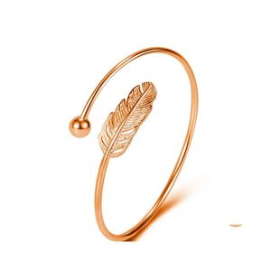 Bangle Feather Bracelet For Women Trendy Elegant Creative Vintage Jewelry Party Gifts Rose Gold Sier Cuff Bangles Drop Delivery Brace Dharg