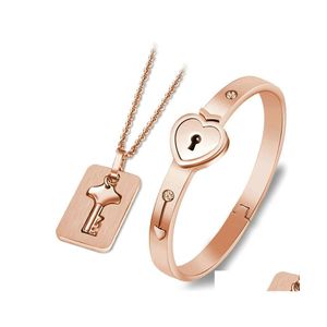 Bracelet Necklace Concentric Lock Key Jewelry Set Titanium Steel Stainless Couple Sets Drop Delivery Dhvnk