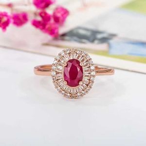 Pierścień Solitaire Classic Ruby zaręczyny 5 mm*7 mm naturalny solidny 925 Srebrna biżuteria Brithday Prezent dla kobiety Y2302