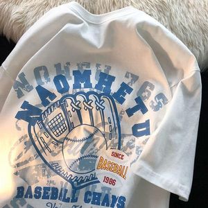 Herr t-skjortor amerikansk tecknad baseball handske kort ärm t-shirt för män och kvinnor ins sommar lös casual par halva toppar kläder