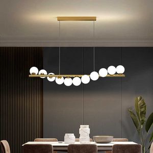 현대의 긴 천장 샹들리에 서스펜션 유리 공 G9 테이블 식당 부엌 매달려 램프 사무실 프론트 데스크 조명 0209를위한 LED