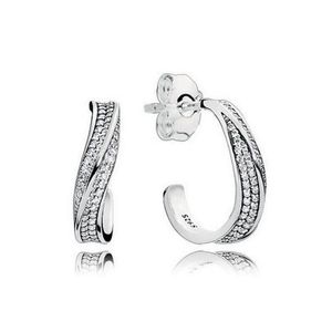 CZ-Diamant-Pflaster-Wellen-Ohrstecker für Pandora, echtes 925er-Sterlingsilber, Hochzeitsschmuck für Frauen und Mädchen, Verlobungsgeschenke, Designer-Creolen mit Originalverpackung