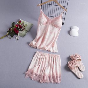 Pijama feminino de roupas de sono feminino conjunto de renda de renda sexy Topshorts Spring Summer Seda Rayon Rayon Nightwear