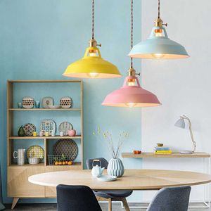 Macaron Colors Indoor Pendant Lights For Restaurant Kitchen Home Ceiling Lamp Vintage Hanging Light Lampshade Lighting Fixtures 0209