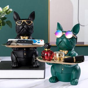 Decorative Objects Figurines Resin Cool Bulldog Statue Coin Bank Figurine Home Decoration Modern Art Storage Statue Table Living Room Decor Accessories 230210