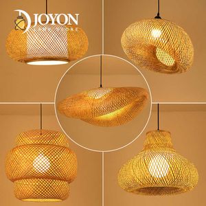 Lampor handgjorda rotting hängslampa handvävd bambu restaurang konst ljuskrona sovrum matsal led tak fixturer 0209