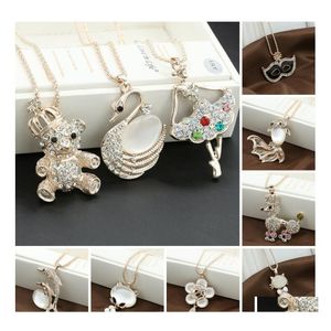 Pendant Necklaces Fine Jewelry Gold Plated Rhinestone Opal Shining Elegant Pendants Long Chain Necklace Luckyhat Drop Delivery Dhyfb