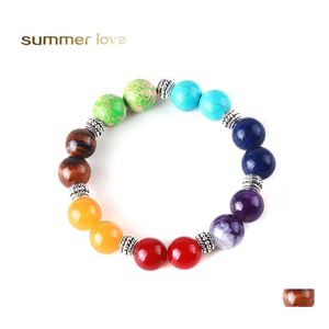 Beaded Strands Handmade 12Mm 7 Chakra Healing Nce Beads Bracelet For Women Men Elastic Yoga Fashion Jewelry Gift Drop Delivery Brace Dhij5