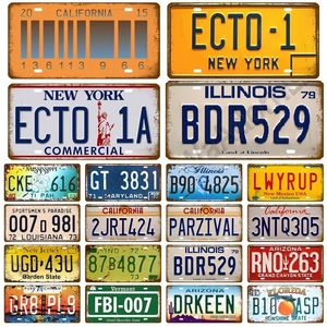 Car License Plate Metal Painting USA Vintage Metal Tin Signs Car Number Plaque Poster Motor Bar Club Wall Garage Wall Decoration 30X15CM w01