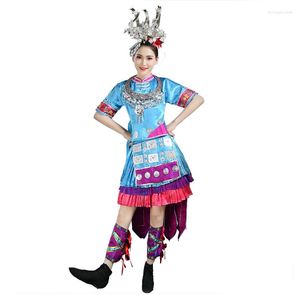 Vêtements de scène hmong miao costumes chinois de danse bleue traditionnelle pour les vêtements de performance du festival des femmes
