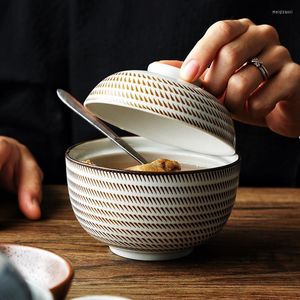 Bowls Japanese Style Ceramic Creative Heat-Resistant Large Salad Bowl Under Glazed Soup Rice Noodle With Lid Household Tableware