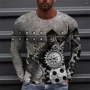 T-shirt męski T-shirt Długie rękaw 2023 Vintage Mechanical Gear Autumn High Street Loose Top Tee 3D Drukujka graficzna dla mężczyzn