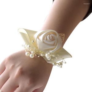 Fiori decorativi Uomo Boutonniere Asola Spilla rosa Sposa Matrimonio Polso Corsage Bracciale Sposo Cerimonia Fiore Festa Riunione Decor