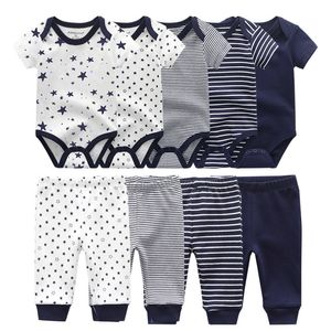 Kläderuppsättningar 6 9 10st Baby Girl Clothes Born Solid Bodysuits Pants Cotton Boy Short Sleeve Girls Cartoon 230209