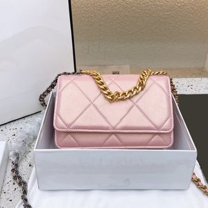 Clássico Rosa Iridescente Mini Bolsa Porta Cartão Bolsa Carteira Com Corrente Dourada Bolsa Ombro Transversal Ombro Designer de Luxo Multi Pochette Bolsas 20X12CM