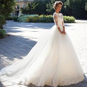 2023 PLUS STORLEK LACE A-LINE Bröllopsklänning Illusion Långärmar Vintage Applices Golvlängd Big Bridal Glows Robe de Mariee Designer Äktenskapsklänningar