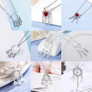 Pendant Necklaces Red Crystal Dream Catcher Pendants Necklace For Women 2023 Trendy Korean Fashion Neck Jewelry Sweater Chain Girl