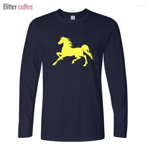 Men's T Shirts Funny Horse Printing Men T-shirts Autumn Streetwear In Black Loose Fashion Long Sleeve Tops Tees European Size