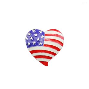 Brooches 100pcs/lot USA Flag Heart Brooch Pin 38mm Red Blue White Enamel Costume Fashion Jewelry 4th Of July Patriotic Charm