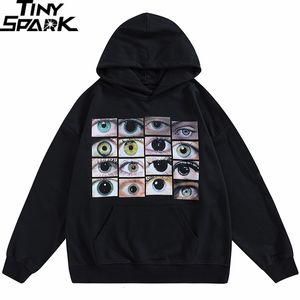 Moletons masculinos moletons masculinos Hip Hop Streetwear Hoodie Sweatshirt Eyes Print Harajuku Pullover de outono Capuz casual Capuz de capuz Black Sweat Shirt 230209