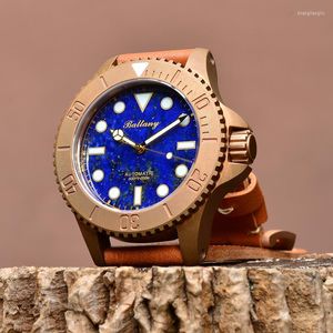 Wristwatches Unique Bronze Mechanical Watch Natural Stones Malachite Or Lapis Lazuli Dial Luminous Cusn8 Case Crown Dive Automatic