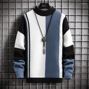 Męskie swetry 2023 Męska jesień moda modna kolorowa dopasowana do swetra nastolatkowie w paski