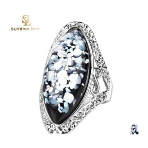 Кластерные кольца 4 цветовых выбора антикварного серерого фантазии Большое овальное кольцо пальца для женщин Женщины Boho Beach Gift Dift Dripl