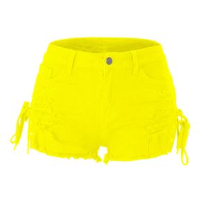 Kvinnors jeans vår sommar shorts perforerade fransade shorts låg midja delad bandage sexiga heta byxor 6069H4