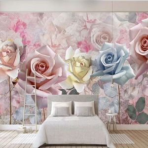 Bakgrunder Anpassad väggmålning 3D Retro Rose Blommor Oljemålning Väggpapper vardagsrum sovrum romantisk heminredning papel de parede 3 d