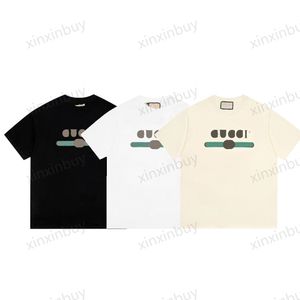 Xinxinbuy Men Designer Tee Tシャツ23SSレターストライププリント半袖コットン女性ホワイトブラックレッドアプリコットXS-L