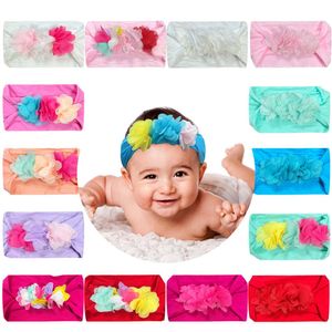 Lovely Newborn Baby Girls Ribbon Chiffon Flower Headbands Toddler Headwear Photography Props Infant Hair Accessories Birthday Gifts 1575