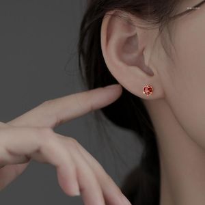 Stud Earrings Romantic Stackable Silver Color Trendy Minimalist Charm Red Crystal Balls Women Jewelry Accessories Fashion
