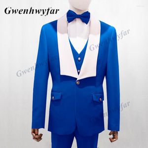 Men's Suits Gwenhwyfar Bridegroom Wedding Royal Blue Jacket With Unique White Square Lapel Slim Fit Trousers Waistcoat 2023 Costume