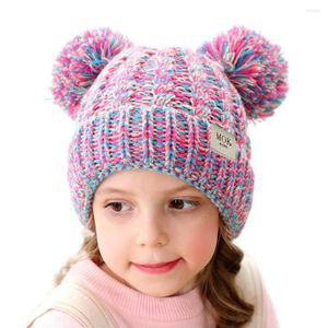 Berets Baby Hat Infant Toddler Beanies Cable Knit Pom Ears Winter Cap Kids Doublle Girls Boys Ski