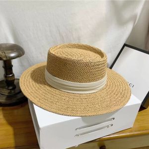 2021 ファッション織つば広帽子日よけ夏の女性のワイドキャップ親子フラットトップバイザー編まれた麦わら帽子