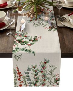 Table Runner Christmas Winter Eucalyptus Table Runners Wedding Centerpiece for Table Home Kitchen Decor Dining Tableware Pads Table Mats 230210
