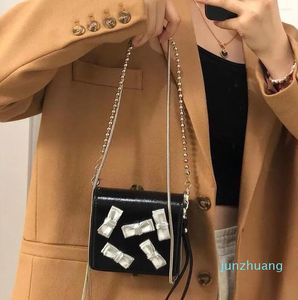 Shoulder Bags Black Silver Bow Style Fashion Women Bag Metal Round Chain Summer Crossbody Underarm Handbags 9975