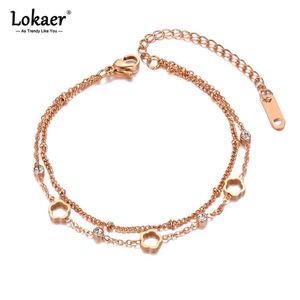 Catena a maglie Lokaer Bohemia Braccialetti con ciondoli a doppio strato in acciaio inossidabile Trendy CZ Crystal Flower Catena a maglie per gioielli da donna B21025 G230208