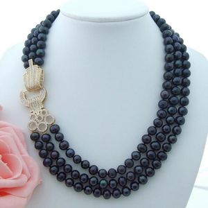 Chains Hand Knotted Long 45-50cm 8-9mm Natural Black Freshwater Pearl Sweater Chain Clasp Necklace Fashion JewelryChains