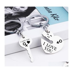 Nyckelringar Br￶llopsreklam Presentkedja Smile Love Metal Par Rostfritt st￥l Keychain Drop Delivery Jewelry DHLP8