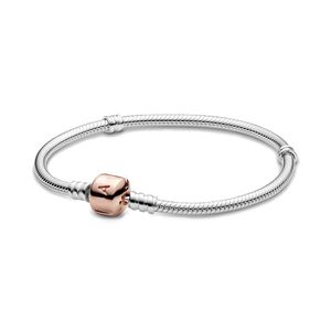 Rose Gold Clasp Snake Chain Charm -armband med originalbox för Pandora Fashion Party Jewelry for Women Girl Girlfriend Designer Charms Armband Set