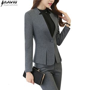 Women Dwuczęściowe spodnie Fashion Business Kobiety wywiadu kombinezon roboczy noszenie biurowe panie długie rękaw Slim Formal Blazer i spodnie Set 230209