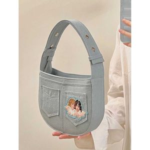 Totes Bags Vintage Retro American Angel Denim Women s Bag Shoulder Baseball Handbag Coin Purse Large Capacity Cute Side s 230210