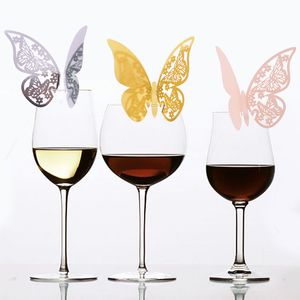 Party Decoration Wine Glass Paper Name Card White Butterfly Cut Place Cards Birthday Wedding Party Table Number Mark Paper Card Decoration