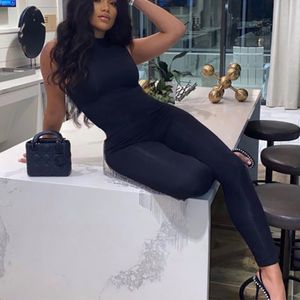 Women's Jumpsuits Rompers Black Jumpsuit Women Pants Elastic Casual Fitness Sporty Rompers Sleeveless Zipper Activewear Tight Summer Elegance Streetwear 230210