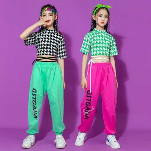 Kl￤derupps￤ttningar Girls Hiphop Suit 2022 New Western Style Girl Dance Costumes Fried Street Fashion Costumes Show Navel Twopiece Set W230210