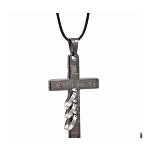 Pendant Necklaces Death Note Black Metal Necklace Cross Logo Cosplay Accessories Jewelry Drop Delivery Pendants Dhwlv