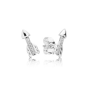 Authentic Sterling Silver Sparkling Arrow Stud Earrings for Pandora Fashion Party Jewelry For Women Girls CZ Diamond Girlfriend Gift Earring Set with Original Box